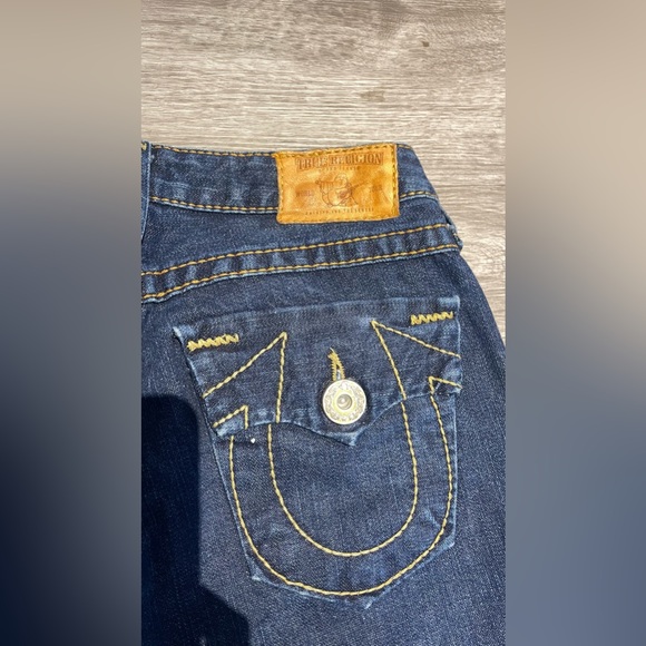 Vintage True Religion Jeans Snap Pocket Low Rise No Stretch Sz 26 Dark Blue USA - Picture 3 of 14